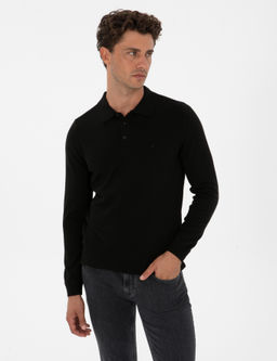 Siyah Slim Fit Polo Yaka Basic Triko Kazak - Pierre cardin фото 3