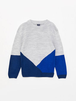 Bisiklet Yaka Renk Bloklu Uzun Kollu Erkek ?ocuk Triko Kazak