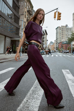 SATIN WIDE-LEG TROUSERS WITH BELT - Zara фото 3