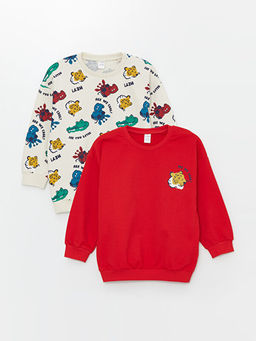 Bisiklet Yaka Uzun Kollu Bask?l? Erkek Bebek Sweatshirt 2li