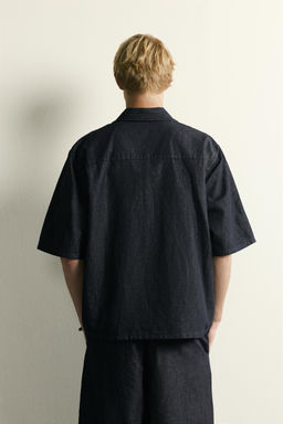 CAMISA DENIM BOXY FIT ALGOD?N - LINO / ?ndigo - Zara фото 3