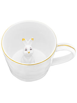 Кружка 300 мл 14*10*7,5 см "Любопытный кролик внутри кружки" белый с золотом, фарфор