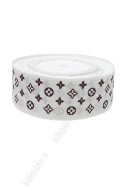 Лента репсовая с рисунком 4 см*20 ярд (SF-168/Л) белый-коричневый