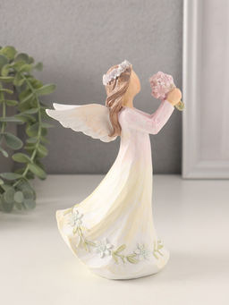 Фигурка полистоун Девушка-ангел в нежно-розовом платье, с букетом незабудок, 10?6.5?16 см