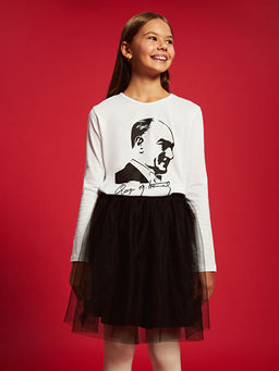 Bisiklet Yaka Atat?rk Bask?l? K?z ?ocuk Ti??rt