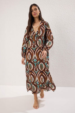 Batik Desenli Dokuma %100 Pamuk Maxi Plaj Elbise TBESS25EL00019 - Trendyolmilla фото 2