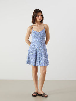 ?i?ekli Belden Oturtmal? Modal Kar???ml? Mini Elbise