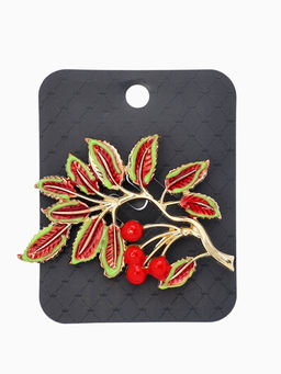 Брошь "Веточка Калины", цвет красно-коричневый в золоте