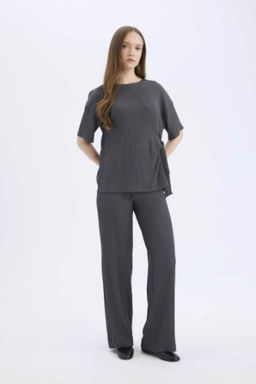 Burumcuk Pantolon Wide Leg Genis Bol Paca Esnek Belli