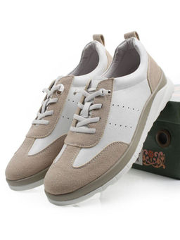 03-YA486-3 WHITE/BEIGE Кроссовки женские (натуральная кожа, натуральная замша)