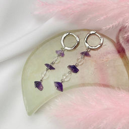Серьги длинные из Аметиста и Горного Хрусталя