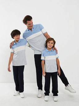 Polo Yaka Renk Bloklu K?sa Kollu Erkek ?ocuk Ti??rt Baba O?ul Kombini - Waikiki фото 2