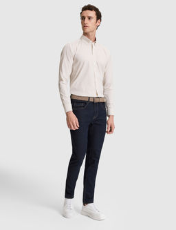 Bej _izgili Slim Fit Uzunkollu G_mlek
