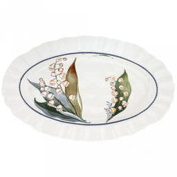 Ландыши Блюдо овальное фарфоровое 317х196х32мм, с деколью, волнистый край, в индивидуальной коробке (Китай)