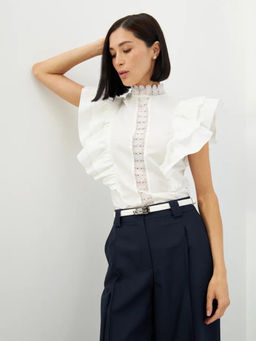 Блузка из хлопка с крыльями и кружевом OD-912-1 белый