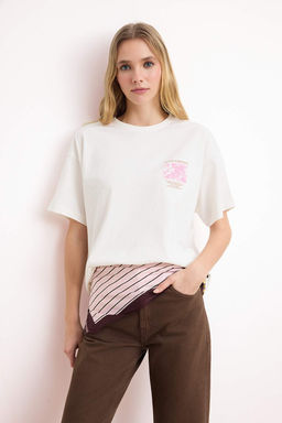 TRENDYOLMILLA Pembe Premium %100 Pamuk On ve Arka Bask?l? Oversize/Genis Kal?p Orme T-Shirt TWOSS23TS00269  фото 27
