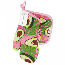 Кухонный комплект "Авокадо, вид 7/1": прихватка-варежка 15х30см + прихватка 20х20см, рогожка 171г/м2, хлопок 100%, наполнитель - ватин 280г/м2, на пластмассовом подвесе, "Домашняя мода" (Россия)