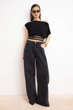 Siyah Duz Kay?k Yaka Kolsuz Orme Sandy Bluz TPRSS26BZ00061 - Trendyolmilla фото 2