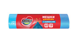 BONUS пакеты д/мусора с завязками 60л*10шт HD 60*64см синие 13 мкм