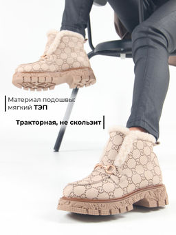 Ботинки 307.PODYUM141 br.Бежевый гучи коричневый/мех