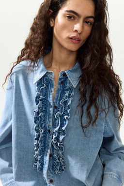 Camisa denim con ribete de volantes - H&m фото 5