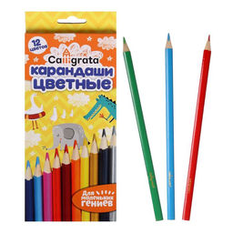 Карандаши Calligrata цветные, 12 цветов, деревянные, трёхгранные, в картонной коробке