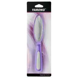 Терка педикюрная для ног металлическая 17,2х3,2х1,8см, пластмассовое основание с наждачной вставкой, цвета в ассортименте: розовый, голубой, фиолетовый, в блистере (Китай)