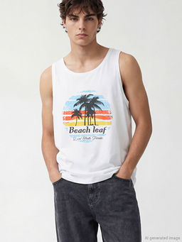 Bisiklet Yaka Florida Bask?l? Erkek Kolsuz Ti??rt
