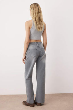 Gri Yuksek Bel Comfort Pacas? Kesikli Wide Leg Palazzo Jeans TWOAW26JE00081