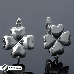 Швензы родированные «Клевер» сердце,  цвет серебро