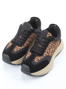 04-PCML24-1 BLACK/LEOPARD Кроссовки демисезонные женские (натуральная замша, натуральная кожа, байка)