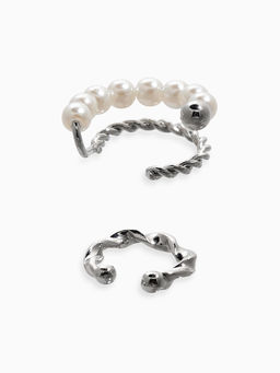 Серьги каффы Жемчужная диадема, 2 шт. белые в серебре