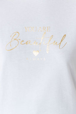 Beyaz %100 Kal?n Pamuklu Varak/Parlak Slogan Bask?l? Regular Kal?p Orme T-Shirt TWOSS24TS00252 - Trendyolmilla фото 5