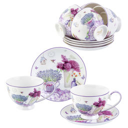 Чайный набор 12 пр. 300 мл 12,5*9,5*7 см "Лаванда" на ножке, NEW BONE CHINA