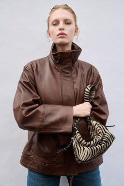 ANIMAL PRINT LEATHER AND SHEEPSKIN BAG - Zara фото 2