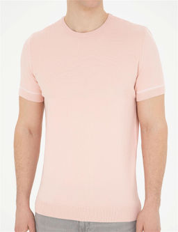 A__k Pembe Slim Fit Bisiklet Yaka Triko Ti__rt