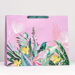 Пакет подарочный Цветы розовый, 50 х 40 х 15 см