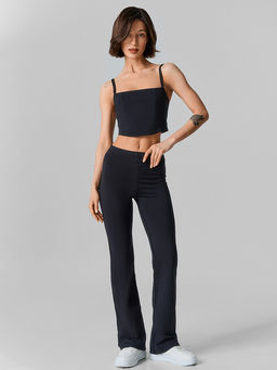 Брюки-клеш спортивные женские черные с высокой посадкой