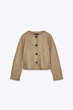 FAUX SUEDE JACKET WITH BRAIDED TRIM - Zara фото 7