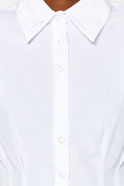 Ekru Fitted Bele Oturan Pamuklu Dokuma Gomlek TWOAW24GO00186