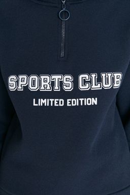 TRENDYOLMILLA Lacivert Regular/Normal Kal?p Sloganl? Fermuarl? Kal?n Ici Polarl? Sweatshirt TWOAW23SW00703  фото 3