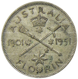 1 флорин (2 шиллинга) 1951 года Австралия  50 лет Федерации