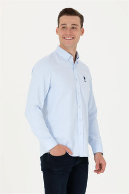 Мужская голубая базовая рубашка с длинным рукавом - U.s. polo assn фото 8