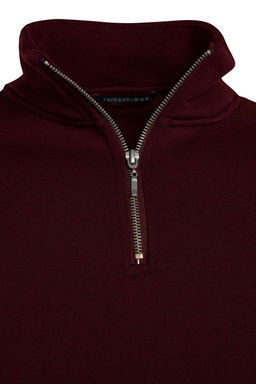 Bordo Regular/Normal Kesim Dik Yaka Fermuarl? Ici Polar/S?cak Tutan Basic Sweatshirt TMNAW24SW00041