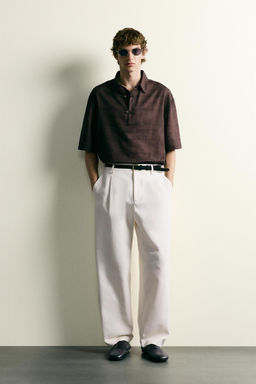 CAMISA POLO LINO - ALGOD?N / Chocolate