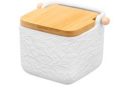 Банка д/сыпучих продуктов 850 мл 15*12*11 см Веточки-цветочки + откидная бамбук.крышка