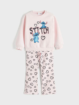 Stitch Bask?l? K?z ?ocuk Sweatshirt ve Tayt