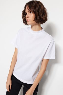 Beyaz-Siyah Beyaz Cizgili 2li Paket Basic Dik Yaka Orme T-Shirt TWOSS20TS1500