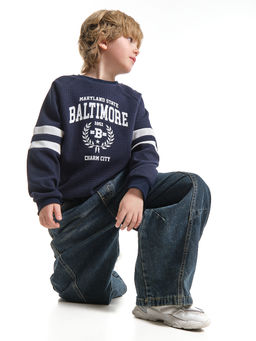 Толстовка детская с принтом хлопок подростковая 33-7502 т.синий - Mini maxi фото 6