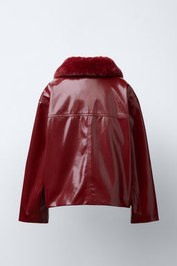 PATENT FAUX FUR COLLAR JACKET